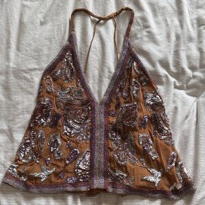Embellished Tan Halter Top